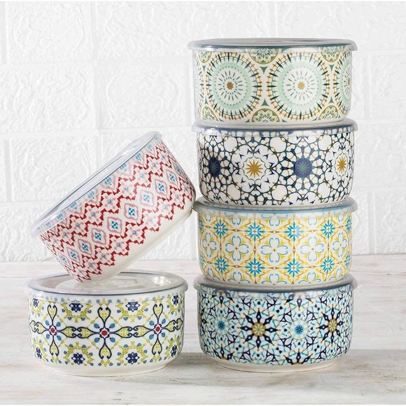 New Signature Housewares Stoneware Microwaveable bowls with lids 12 pieces - Picture 1 of 6